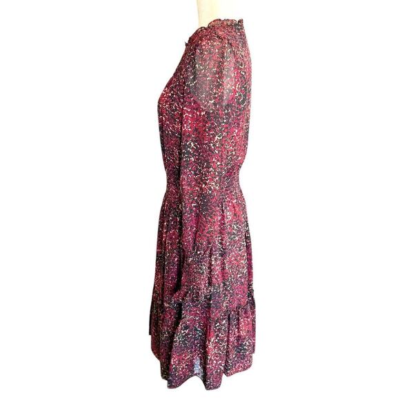 Taylor Women's Black Maroon Print L/S Chiffon Smocked Waist Dress 8 Bohemian - Picture 3 of 12
